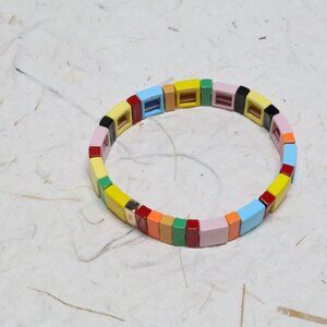 Roxanne Assoulin Rainbow Brite Enamel Stretch Bracelet in Gold Colorful